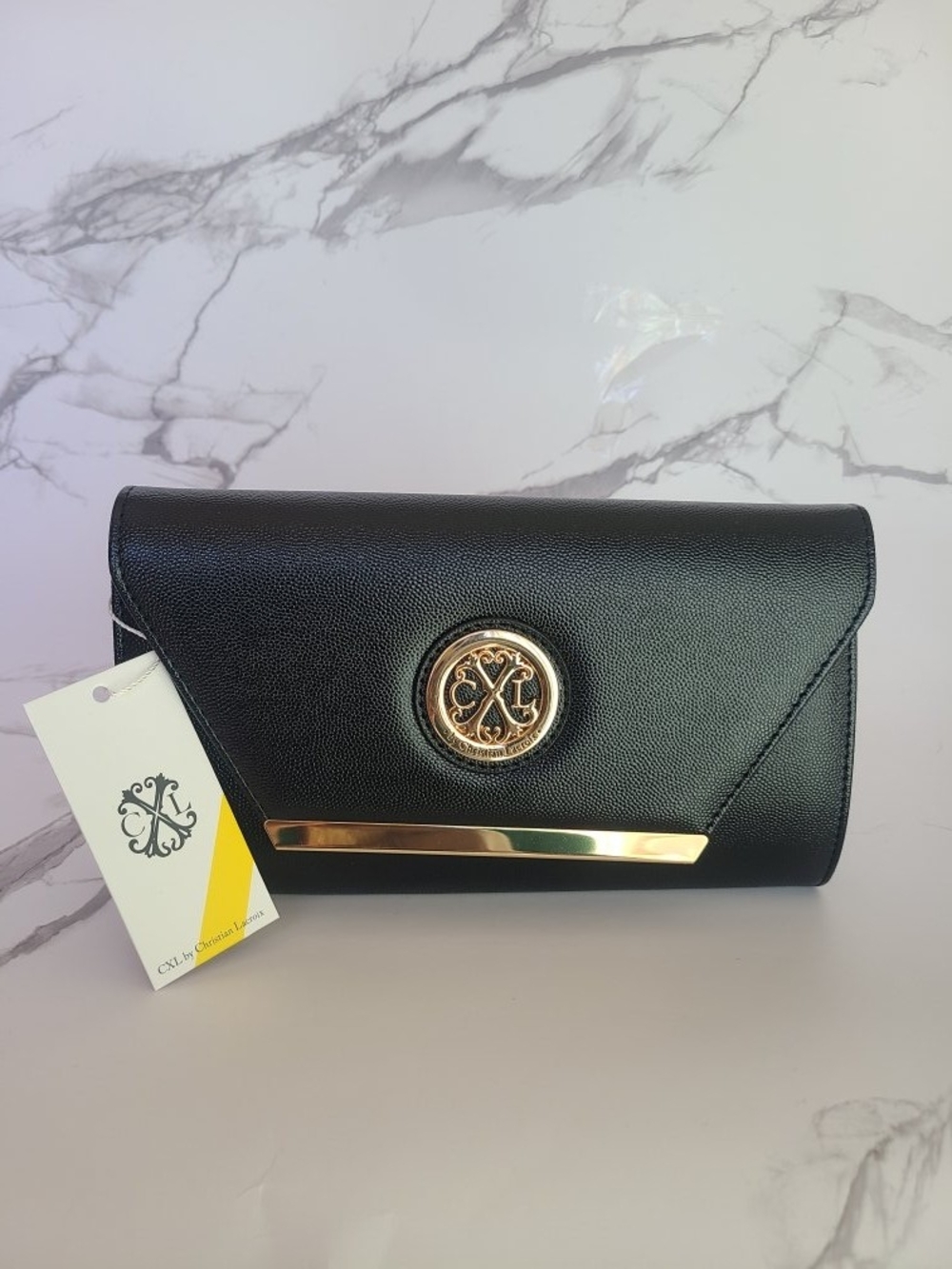 Christian Lacroix Black Clutch with Gold Emblem